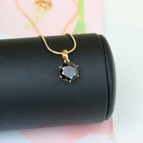 "Round Black Stone Rose Gold Pendant with Classic Prong Setting, XPPT1261 - Picture 4 of 13